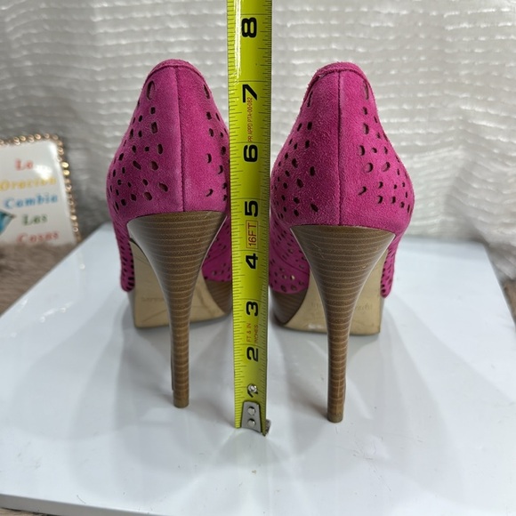 (N8) ENZO Sully Pink Suede Laser Cut Platform Heels Women's Size 8.5 - Picture 6 of 15
